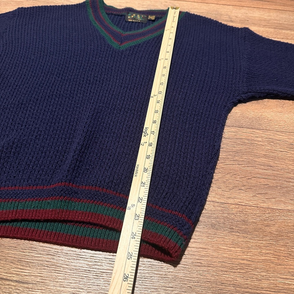 Vintage Magnetic Force Navy Blue Striped V-Neck Knit Sweater Mens Size 20/L - Picture 6 of 6